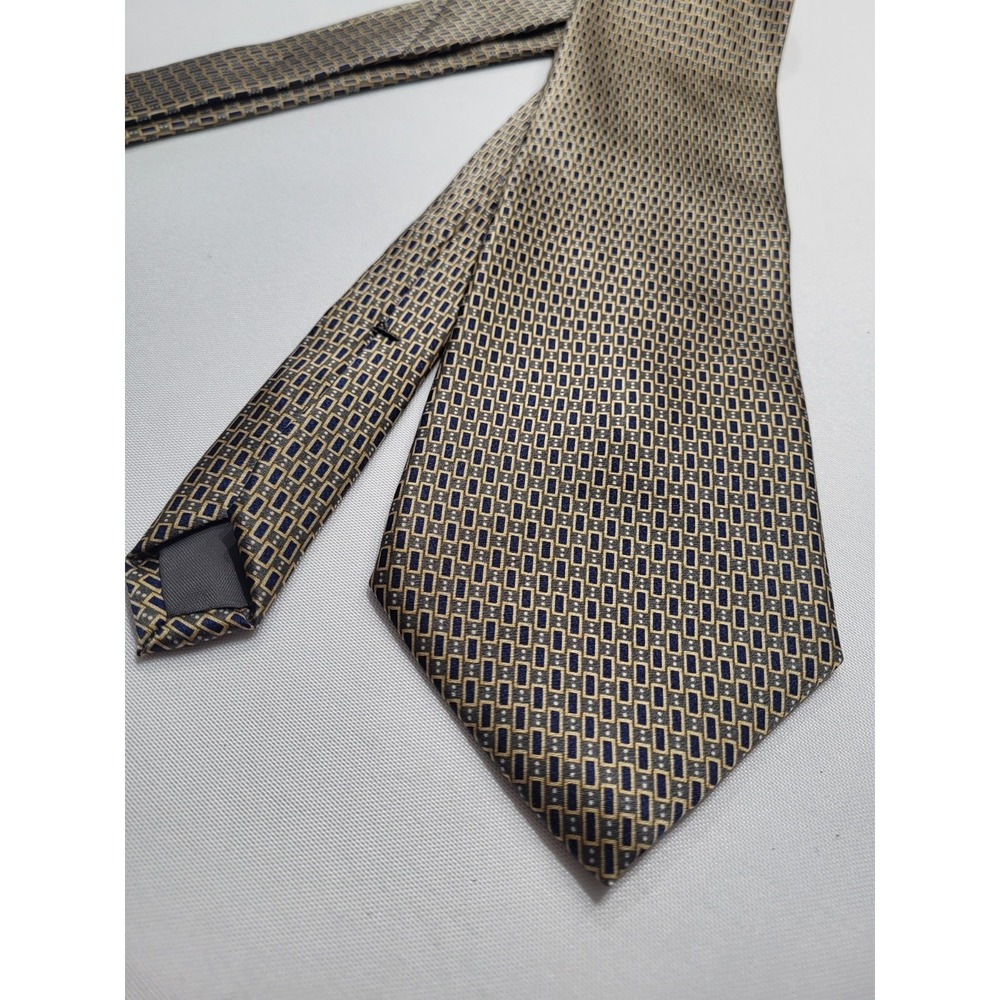 (Long Tie) Barbara Blank Men's Necktie Blue Gold Geometric Tie 4X62" Bold Stunni
